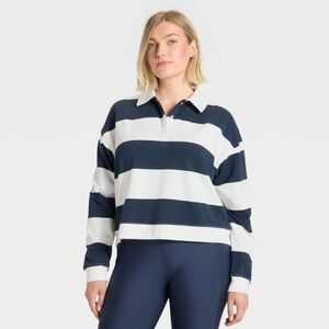 All In Motion White & Blue Striped Long Sleeve Shirt XXL